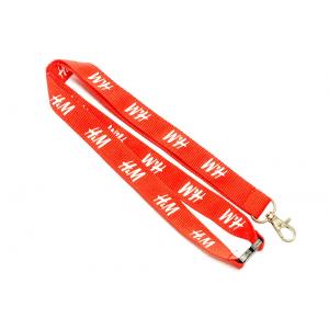 Custom Polyester Lanyards Red Background White Logo Metal Hook Safety Break