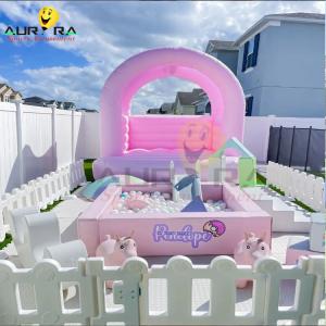 China Pink Toddler Inflatable Soft Play Equipment Rainbow Kids Bouncer Set With Slide supplier