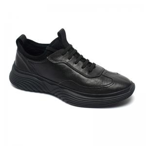 Rubber Outsole Mens Black Leather Sneakers For Sports
