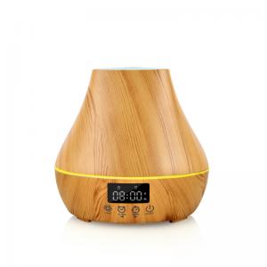 Alarm Clock 400ml Wood Grain Aroma Diffuser With Power Off Protection