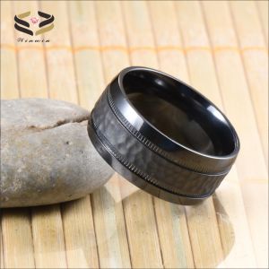 China Third Party Appraisal Geometric 8mm Custom Dome Edge Hammered Two Gear Pattern Black Zirconium Ring for Men Wedding Band wholesale