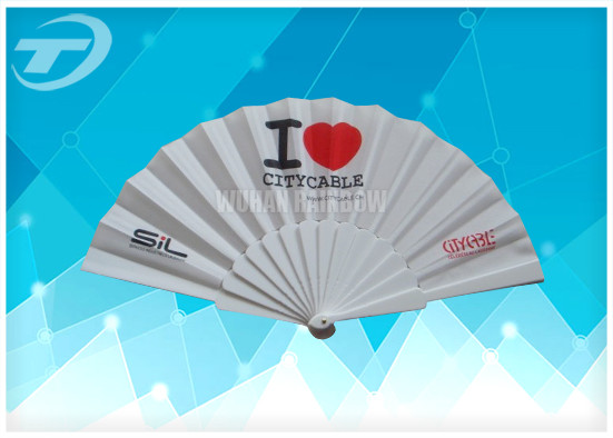 Customized Plastic Folding Fan With Fabric ,  Size 23cm Hand Held Folding Fans