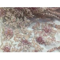China 47 Inch Pink Embroidered Heavy Beaded Lace Fabric By The Yard With Scalloped Edge on sale