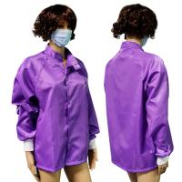 China Cleanroom Working Round Neck Purple ESD Jacket 5mm Stripe 99% Polyester on sale