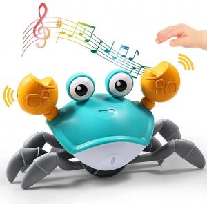 Walking Running Electronic Sensing Green Crawling Crab Baby Toy Music LED Light Up Automatically Avoid Obstacles