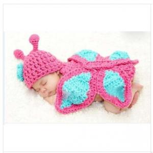 China pink blue flower animal butterfly baby hat cap beanie set diaper cover Baby Costume Set supplier
