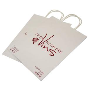China Wine Branded Paper Bags White Kraft Bags With Handles Pantone 221C Printing supplier