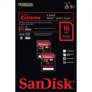 SanDisk 16GB SDHC Card Extreme Class 10 UHS-I - 2-Pack Price $17