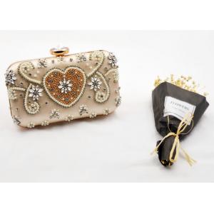 Crystal Beaded Sparkly Evening Bags Heart Shaped Clutches With Satin Fabric