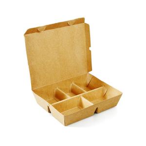 China Disposable 5 Squares Wood Pulp Paper Lunch Box for Eco-friendly Fast Food Packaging supplier