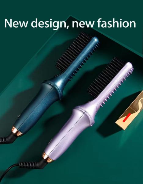 Adjustable Temperature Electric Hot Comb with 360 Degree Swivel Cord in Purple ABS PTC