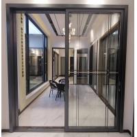 China Black Narrow Frame Double Glass Aluminium Sliding Doors For Meeting Room on sale
