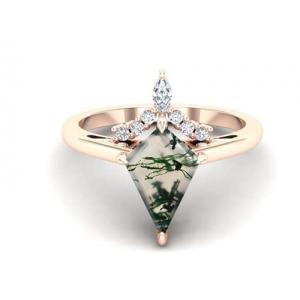 Natural Moss Agate Gemstone Genuine 925 Sterling Silver Ring for Women Kite Cut Women's Ring