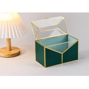 Nordic luxury dark green leather Brass Tissue Box Cosmetic Storage box tray Bedroom dresser shelving