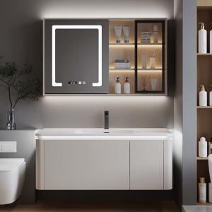 Starry Grey Small Vanity Unit With Basin LED Mirror And Side Cabinet
