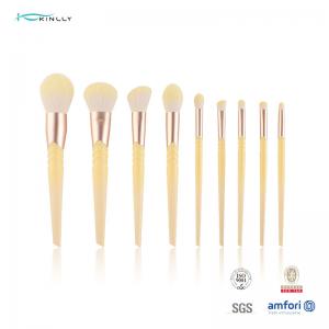 Beveling Ferrule Luxury Makeup Brushes 10pcs Yellow Plastic Handle Synthetic Hair