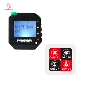 China Personalizar relógio de pulso sem fio alfanumérico e botão sistema de chamada de emergência pager com vibração ou buzzer supplier