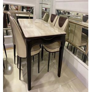 China Scratch Resistant Artificial Marble Top Dining Table Set With Gold Plated Iron Pipe Keel supplier