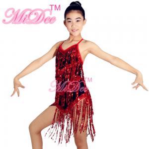 China Black Red Latin Dance Costumes , Fringe Latin Dress Spandex Lining Leotard Under supplier