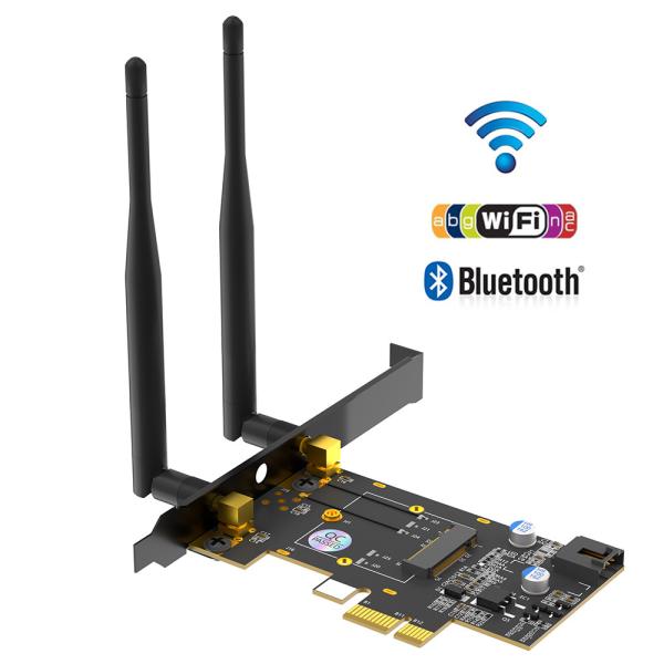 NGFF M.2 clé A à PCl-e X1 Adaptateur pour carte WiFi et Bluetooth Connectez l'interface Bluetooth et les antennes doubles