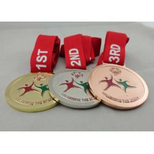 Copper Plated Medals With Ribbon , Die Casting For Olympic Game