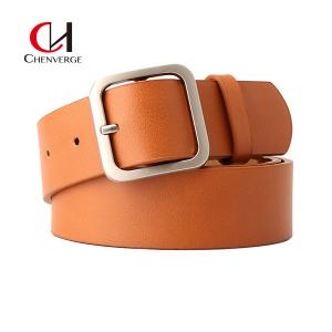 China No Rust Ladies Leather Belt Retro Simple Square Buckle PU Leather Female supplier