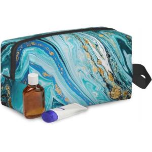 Shockproof protective &Store Portable Shaving Kit Bag, Blue Gilt Marble,Wash Bag for Travel, Gym, Camping
