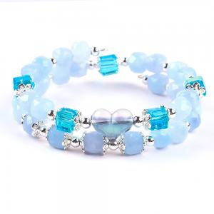 Handmade Gemstone Beaded Bracelet Aquamarine Stone Bracelet Adjustable Heart Charms Bracelet For Party Daily Wearing