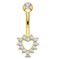 China Hollow Heart CZ Belly Button Ring , 14K Gold Body Jewelry 14G Navel Ring on sale