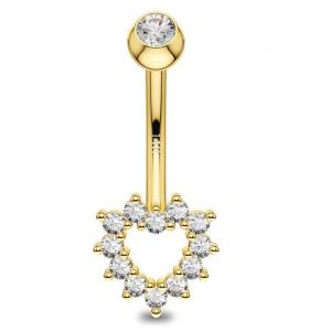 China Hollow Heart CZ Belly Button Ring , 14K Gold Body Jewelry 14G Navel Ring supplier