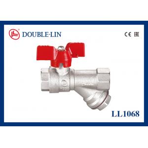 Female X Female 16 Bar Brass Ball Valve With Y Strainer , T Handle