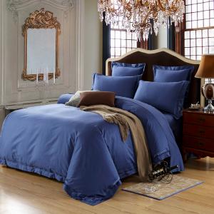 Dark Blue Home Textile Products Egyptian Cotton Bedding Sets Good Permeability