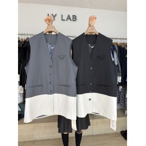 China Dark Colored Contrasting Patchwork Suit Vest With A Niche Design Sense , Loose Sleeveless Jacket With Fringed Edges wholesale