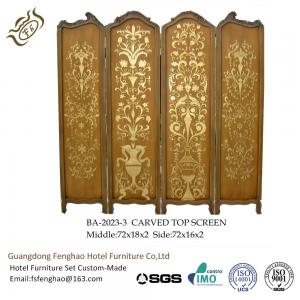 China Vintage Hand Painting 4 Panel Room Divider Golden Carved Folding Wall Divider supplier