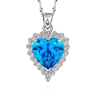 China Sterling Silver Created Blue Topaz Heart Pendant Necklace for Women (N12281) supplier