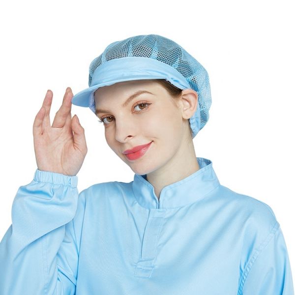 KL-3011 Breathable Food Processing Hat with Polyester-Cotton Mesh for Dustproof Protection in Blue and White One Size Fits All