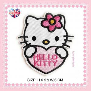 China Hello Kitty Heart Full Embroidered Applique Iron Sew On Patch Badge supplier