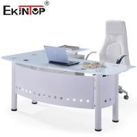 China Transparent Blue Glass Desk For Office Building With Metal Legs on sale