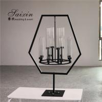 China ZT-405B Saixin New Pentagon Black Metal Frame With Hanging Chandelier Candle Holder For Wedding Decoration on sale