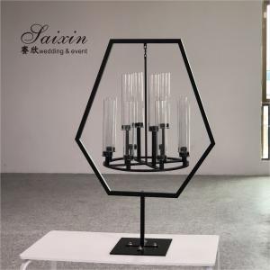 ZT-405B Saixin New Pentagon Black Metal Frame With Hanging Chandelier Candle Holder For Wedding Decoration