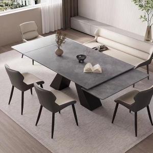 Contemporary Extendable Dining Room Table Ceramic Marble Top Dining Table With Metal Legs