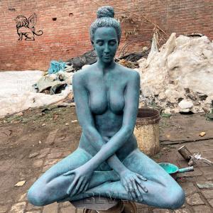 Life Size Yoga Girl Bronze Statue Sitting Metal Meditation Woman Sculpture Modern Art Villa Garden Decorative