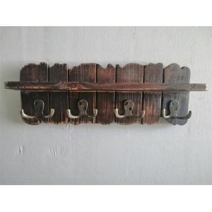 15.75 Inch, 4 Pieces Double Metal Hooks, Wood Wall-Mounted Coat Rack