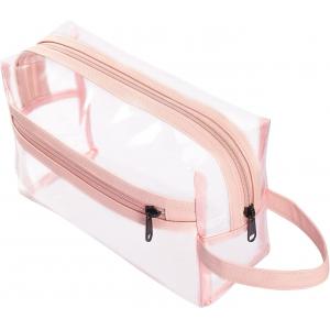 China Pink Clear Toiletry Bag for Women, Travel Waterproof Cosmetic Makeup Organizer Bag for Shampoo, Toiletries Accessories supplier