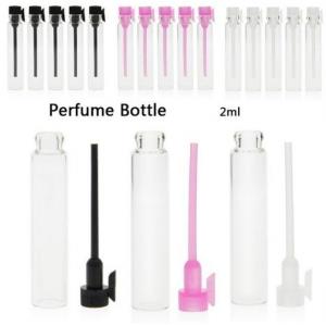 China 1ml 2ml Mini Glass Sample Bottles , Glass Perfume Vials With Plastic Sticks supplier