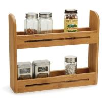 China Kitchen Jars Bamboo Spice Rack Holder Wooden Shelf Counter Top 39.67x12.2x38.1 Cm on sale