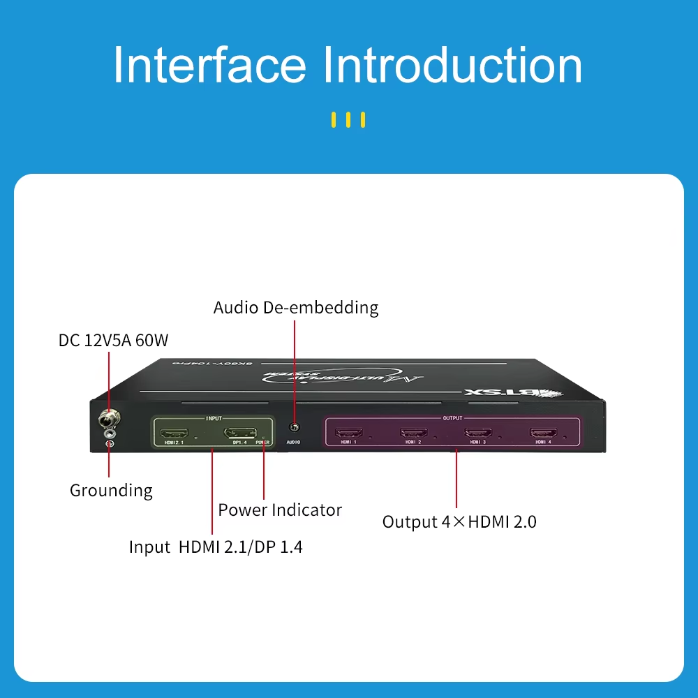 China 8K60 Multi-Screen Expander Video Wall Controller with HDMI 2.1 Input DP 1.4 Input and 4 HDMI 2.0 Outputs wholesale