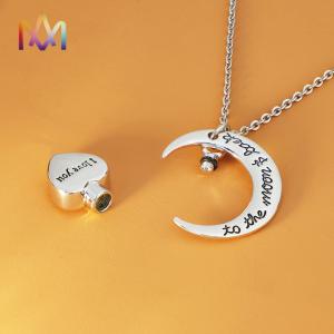 60cm Chain Steel Color Engravable Moon Star Neckalce With Cremation Urn For Human Ashes