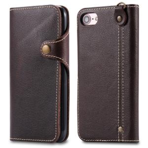China High Quality Cell phone accessories Genuine Leather wallet card leather case for iPhone 8 with a Lanyard supplier