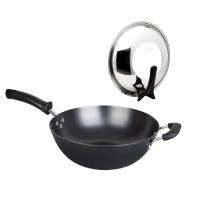 China Rust Proof Chinese Wok Pan Pre Seasoned With Glass Lid ISO9001 on sale